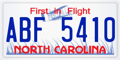NC license plate ABF5410