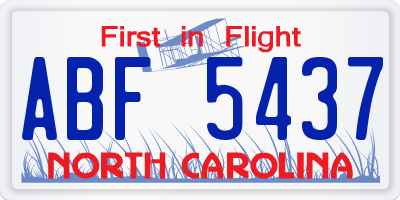 NC license plate ABF5437