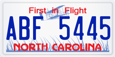 NC license plate ABF5445