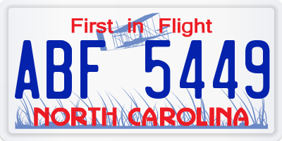 NC license plate ABF5449