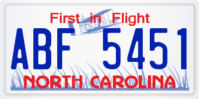 NC license plate ABF5451