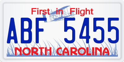 NC license plate ABF5455