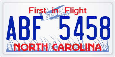 NC license plate ABF5458