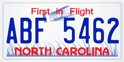 NC license plate ABF5462
