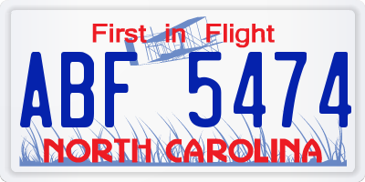 NC license plate ABF5474