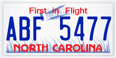 NC license plate ABF5477