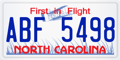 NC license plate ABF5498