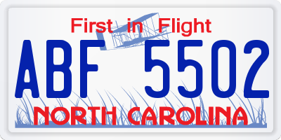 NC license plate ABF5502