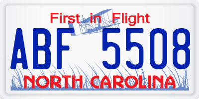 NC license plate ABF5508