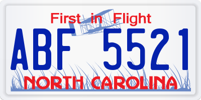 NC license plate ABF5521