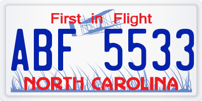 NC license plate ABF5533