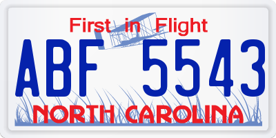NC license plate ABF5543