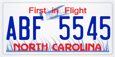 NC license plate ABF5545