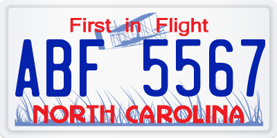 NC license plate ABF5567