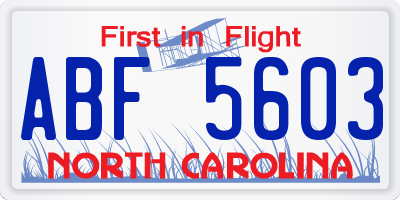 NC license plate ABF5603