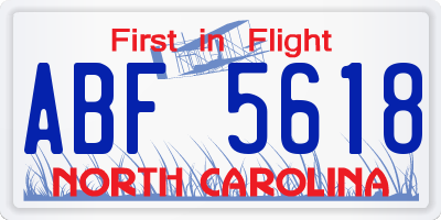 NC license plate ABF5618