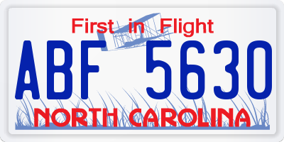 NC license plate ABF5630