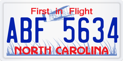 NC license plate ABF5634