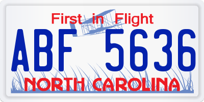 NC license plate ABF5636