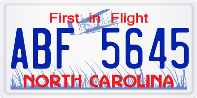 NC license plate ABF5645