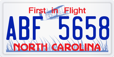 NC license plate ABF5658