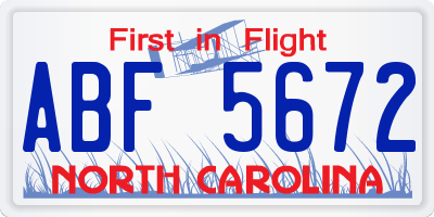 NC license plate ABF5672