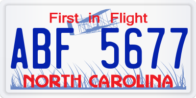 NC license plate ABF5677