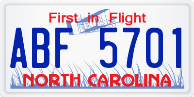 NC license plate ABF5701