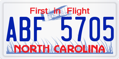 NC license plate ABF5705