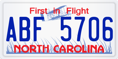 NC license plate ABF5706