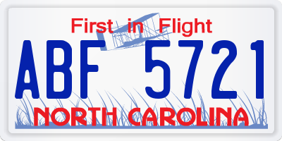 NC license plate ABF5721