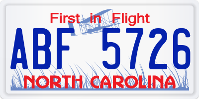 NC license plate ABF5726
