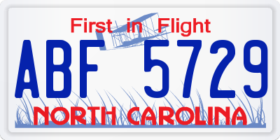 NC license plate ABF5729