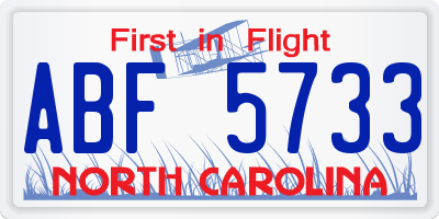 NC license plate ABF5733