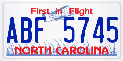 NC license plate ABF5745