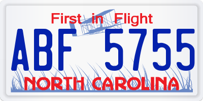 NC license plate ABF5755