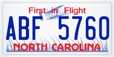 NC license plate ABF5760