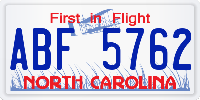 NC license plate ABF5762