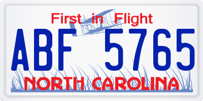 NC license plate ABF5765