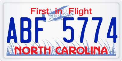 NC license plate ABF5774
