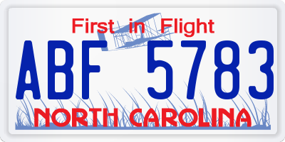 NC license plate ABF5783