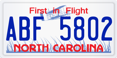 NC license plate ABF5802