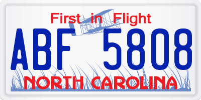 NC license plate ABF5808