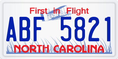 NC license plate ABF5821
