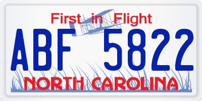 NC license plate ABF5822