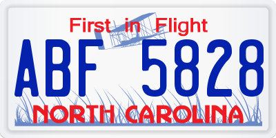 NC license plate ABF5828