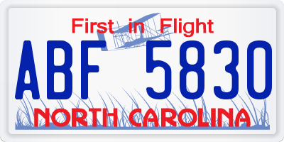 NC license plate ABF5830