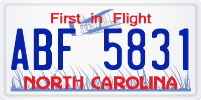 NC license plate ABF5831