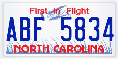 NC license plate ABF5834