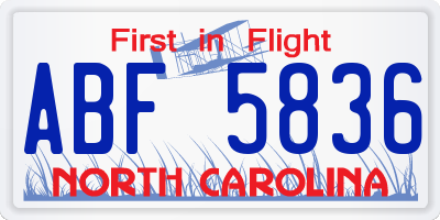 NC license plate ABF5836